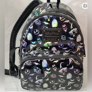 Disney Black and Holographic Nightmare Before Christmas Loungefly mini Backpack